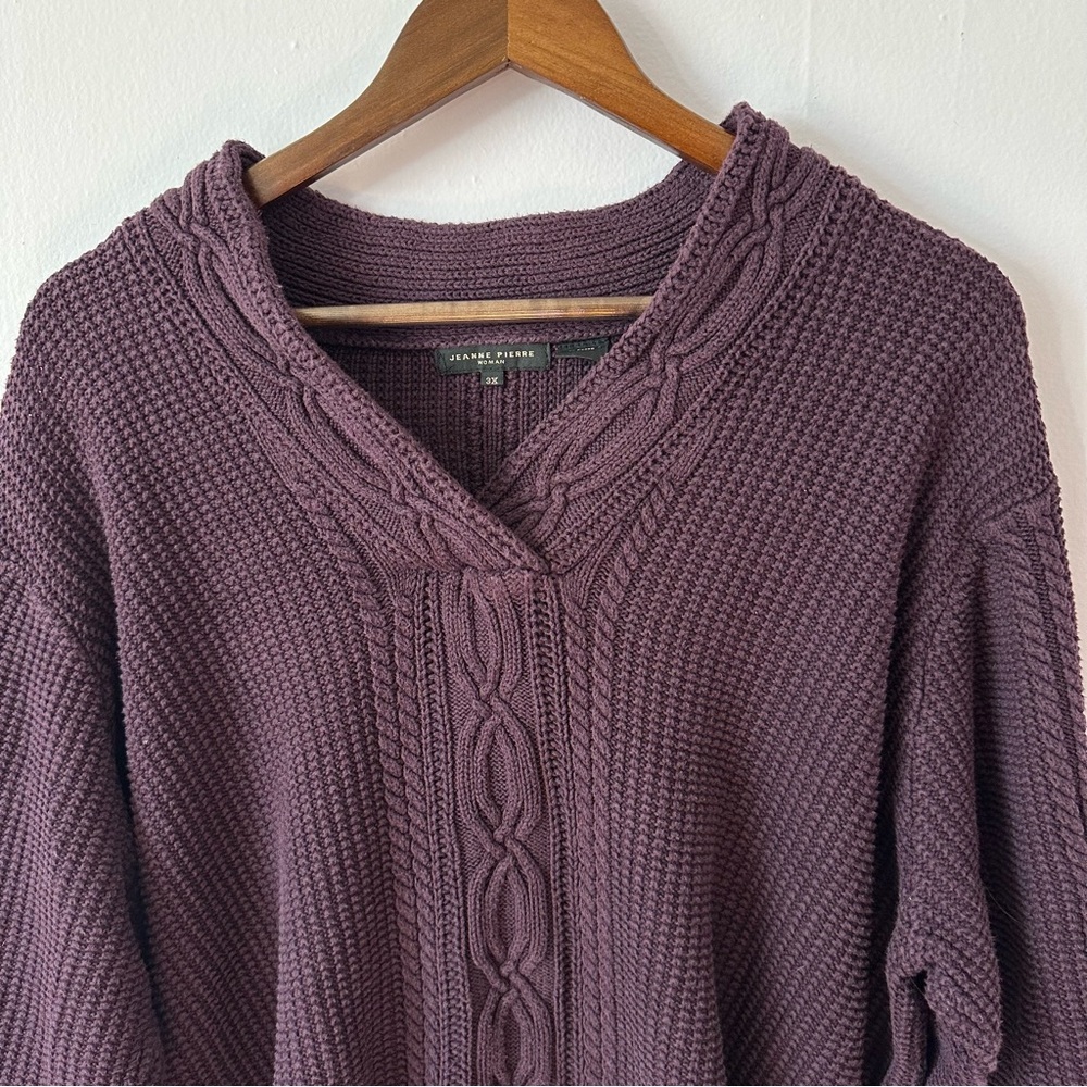Jean Pierre cotton purple sweater heavy 3X women’s cable knit plum fall winter